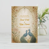 Invitation Aquarelle indienne hindoue Mariage de paon (Debout devant)