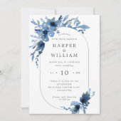 Invitation Aquarelle indigo bleu floral oblong cadre (Devant)