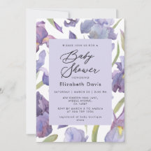 Aquarelle Iris Floral Spring Garden Baby shower