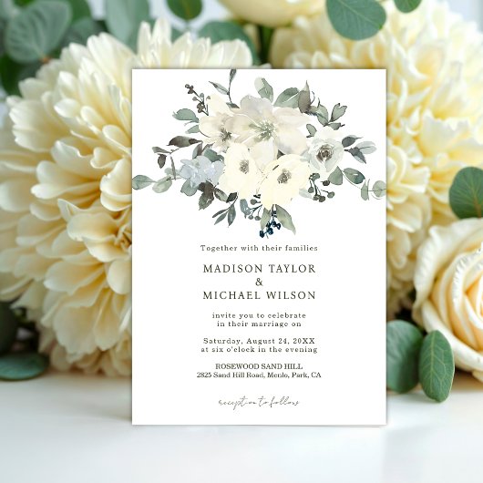 Invitation Aquarelle ivoire Floral Rustique Mariage