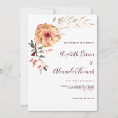 Invitation Aquarelle ivoire rose bordeaux menthe mariage (Devant)