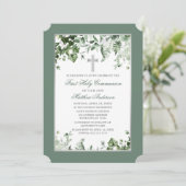 Invitation Aquarelle Ivy Ferns Sage Argent Frame Communion (Debout devant)