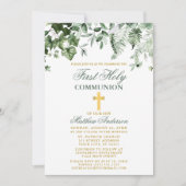 Invitation Aquarelle Ivy Ferns Sage Gold Première communion (Devant)