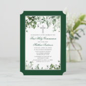 Invitation Aquarelle Ivy Ferns Sage Green Silver Communion (Debout devant)