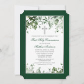 Invitation Aquarelle Ivy Ferns Sage Green Silver Communion (Devant)