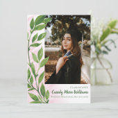 Invitation Aquarelle Ivy Green Rose Plante Graduation (Debout devant)