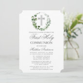 Invitation Aquarelle Ivy Wreath Première communion Argent (Debout devant)