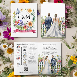 Invitation Aquarelle Jardin Fleur sauvage Mariage QR Code