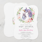 Invitation Aquarelle Jardin Fleurs Unicorn Baby shower (Devant / Derrière)