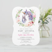 Invitation Aquarelle Jardin Fleurs Unicorn Baby shower (Debout devant)