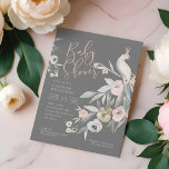 Invitation Aquarelle Jardin Floral Baby shower Peacock<br><div class="desc">Invitation tes invités à ton baby shower événement en l'honneur de la future mère avec notre belle invitation à la douche nuptiale paon jardin fleuri. Le design présente notre illustration d'oiseau paon floral à l'aquarelle peinte à la main, dans des tons doux rose pâle, gris, vert olive et bleu poussiéreux....</div>
