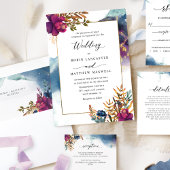 Invitation Aquarelle Jardin Mystique Turquoise, bleu pourpre