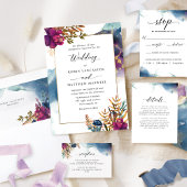 Invitation Aquarelle Jardin Mystique Turquoise, bleu pourpre