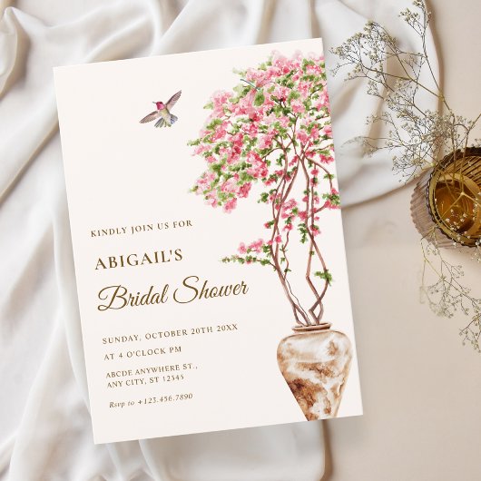 Invitation Aquarelle jardin rose plante douche nuptiale