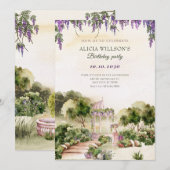 Invitation Aquarelle Jardin vert rêveur élégant (Devant / Derrière)