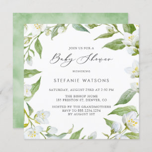 Invitation Aquarelle Jasmine et Baby shower floral verdoyant