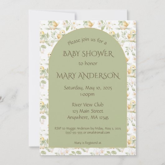 Invitation Aquarelle Jaune Bébé Chicks Baby shower Motif (Devant)