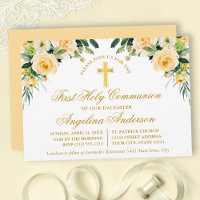 Aquarelle Jaune Blanc Floral Communion Or