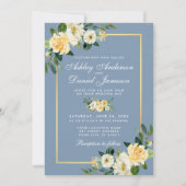 Invitation Aquarelle Jaune Blanc Floral Dusty Blue Mariage (Devant)