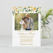 Invitation Aquarelle Jaune Blanc Floral Photo Mariage Or (Debout devant)