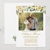 Invitation Aquarelle Jaune Blanc Floral Photo Mariage Or (Devant / Derrière)
