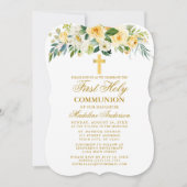 Invitation Aquarelle Jaune Blanc Floral Première Communion (Devant)