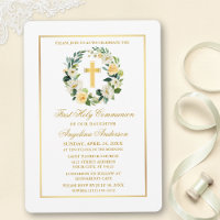 Aquarelle Jaune Blanc Floral Wreath Communion