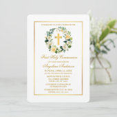 Invitation Aquarelle Jaune Blanc Floral Wreath Communion (Debout devant)