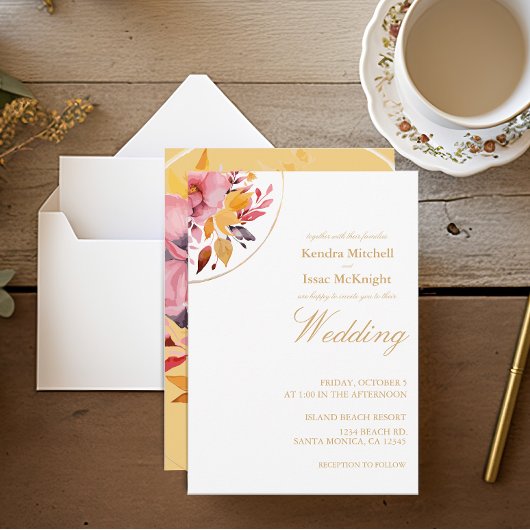 Invitation Aquarelle jaune Boho Mariage floral