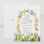 Invitation aquarelle jaune botanique babyshower fleurie (Devant / Derrière)