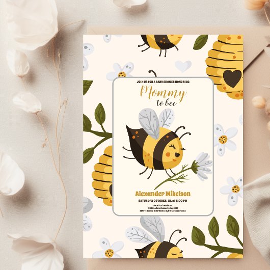 Invitation Aquarelle jaune Bumble Bee Hive Baby shower