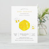 Invitation Aquarelle jaune Bumble Bee Hive Baby shower (Debout devant)