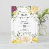 Invitation Aquarelle jaune Citron Fête des mariées principale (Debout devant)