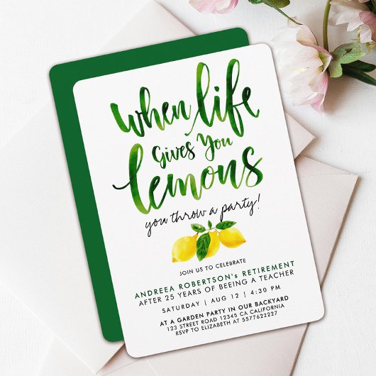 Invitation Aquarelle jaune citron vert méditerranéen Script