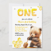 Invitation Aquarelle Jaune Douce Ours Miel Premier anniversai (Devant)