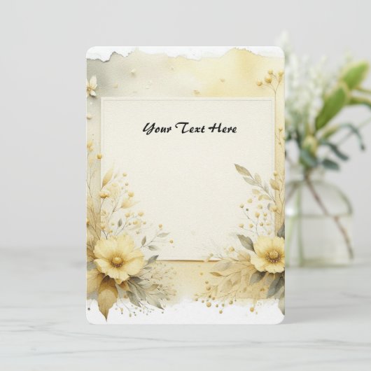 Invitation Aquarelle jaune doux Fleurs et feuillage (Debout devant)