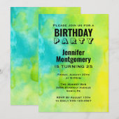 Invitation Aquarelle Jaune et Bleu amusant Anniversaire Abstr (Devant / Derrière)