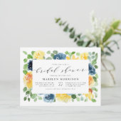 Invitation Aquarelle jaune et bleu Fête des mariées florale (Debout devant)