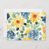 Invitation Aquarelle jaune et bleu Fête des mariées florale (Dos)