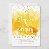 Invitation Aquarelle jaune et mariage de confettis d'or feuil (Devant)