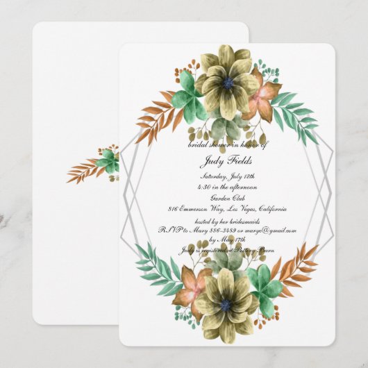 Invitation Aquarelle Jaune Et Orange Fête des mariées Florale (Devant / Derrière)