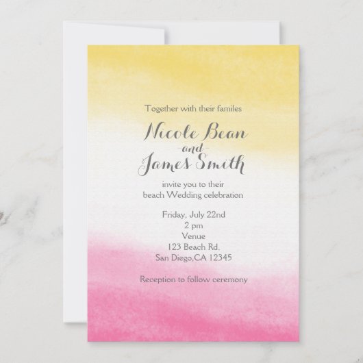Invitation Aquarelle jaune et rose Mariage élégant (Devant)