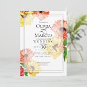 Invitation Aquarelle Jaune et Rouge Gerbera Daisis (Debout devant)