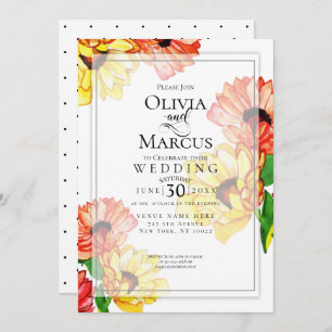 Invitation Aquarelle Jaune et Rouge Gerbera Daisis