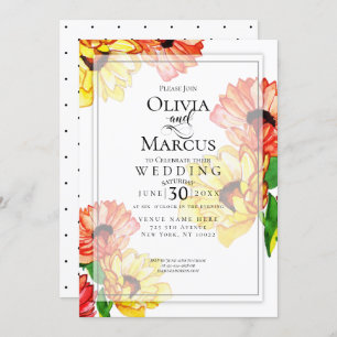 Invitation Aquarelle Jaune et Rouge Gerbera Daisis