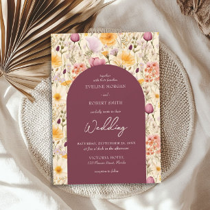 Invitation Aquarelle jaune et violet clair fleurs sauvages