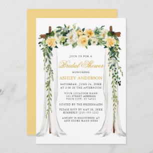 Invitation Aquarelle Jaune Fête des mariées à canopée Florale
