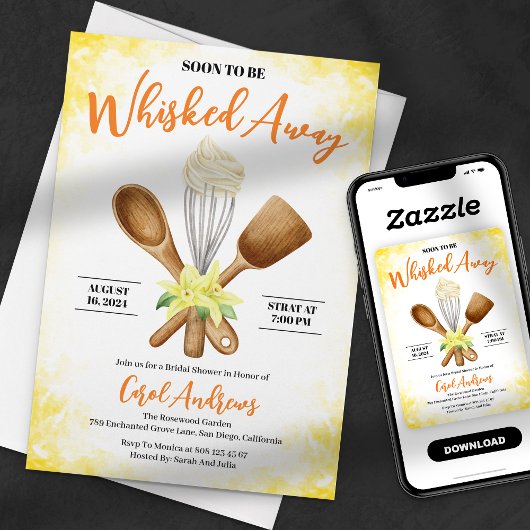 Invitation Aquarelle Jaune Fête des mariées Whisking Away