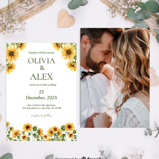 Invitation Aquarelle jaune Fleurs de soleil rustiques Photo