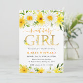 Invitation Aquarelle Jaune Fleurs d'été Baby shower (Debout devant)